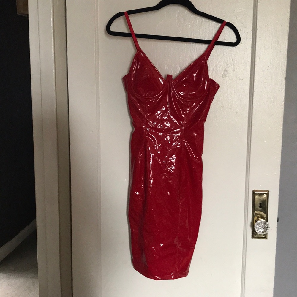 Red Latex Midi Dress